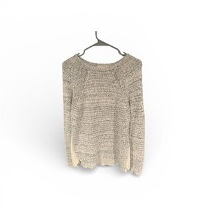 LOFT Knit Sweater M • Cream & Gray Marled Raglan Pullover • Everyday Cozy